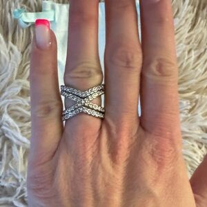 Premier designs changeable Elegant Silver and gold Criss-Cross Ring